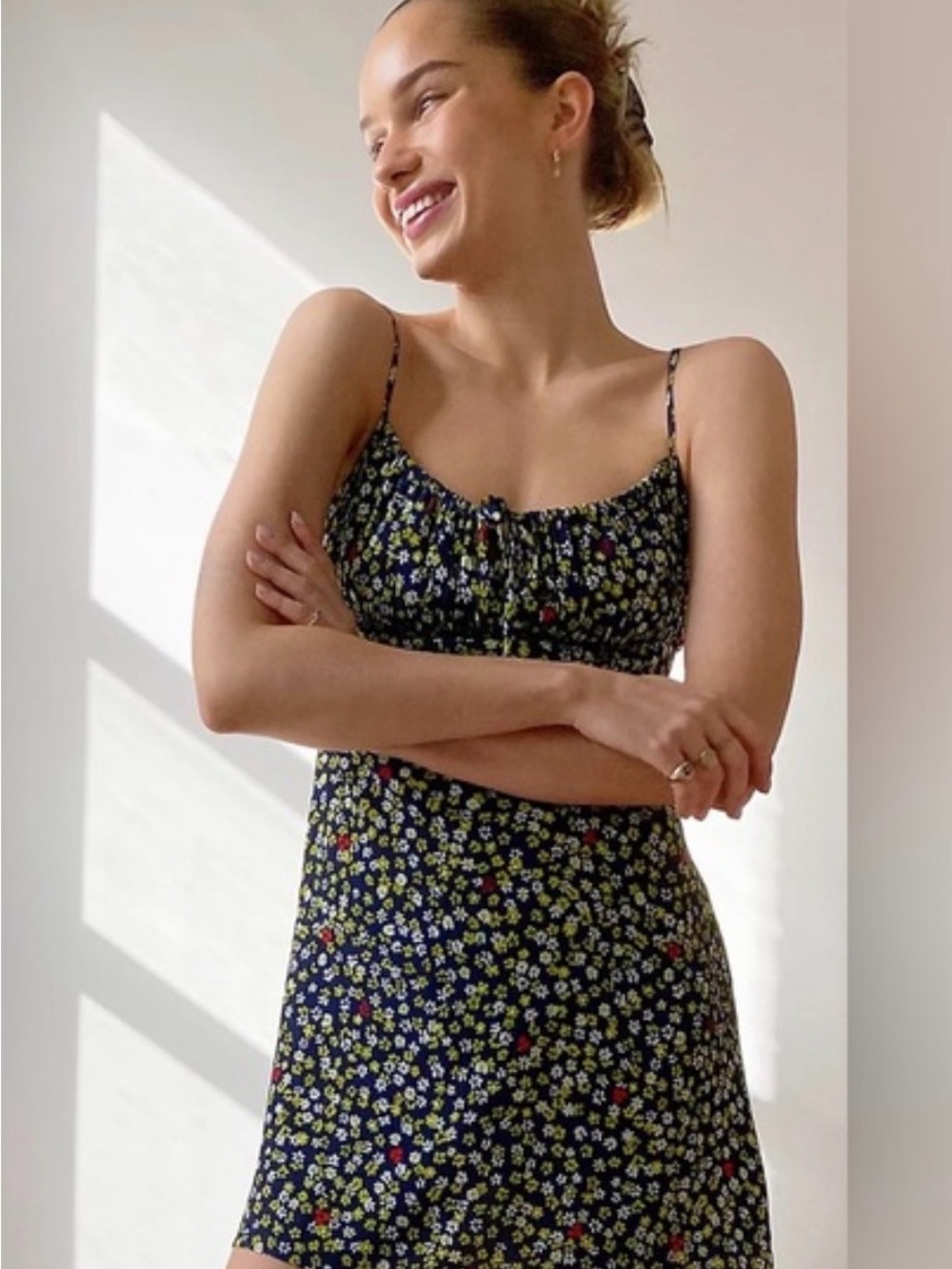 Aritzia Sunday Best Delilah Dress Navy Floral Spaghetti-Strap Slip Dress